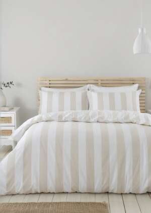 Zestaw dwustronnych poszewek na kołdrą Cove w paski, naturalny