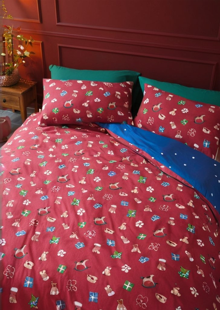 Zestaw dwustronnych poszewek na kołdrą Warsztat Świętego Mikołaja - obrazek 2