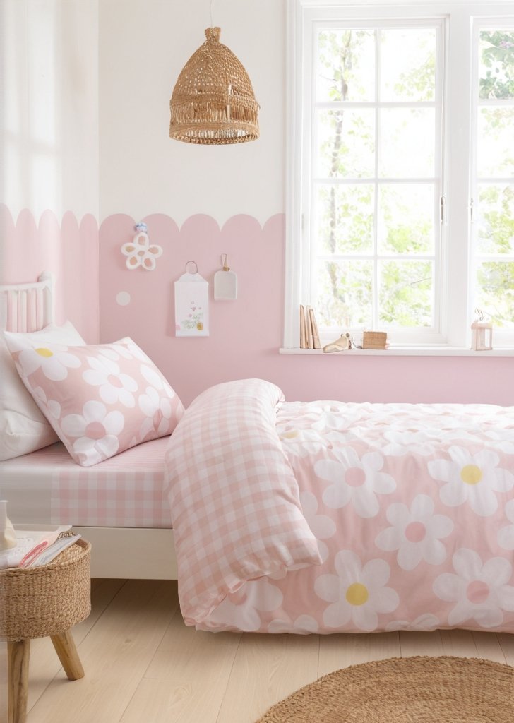 Zestaw dwustronnych różowych poszewek na kołdrą Bedlam Retro Daisy