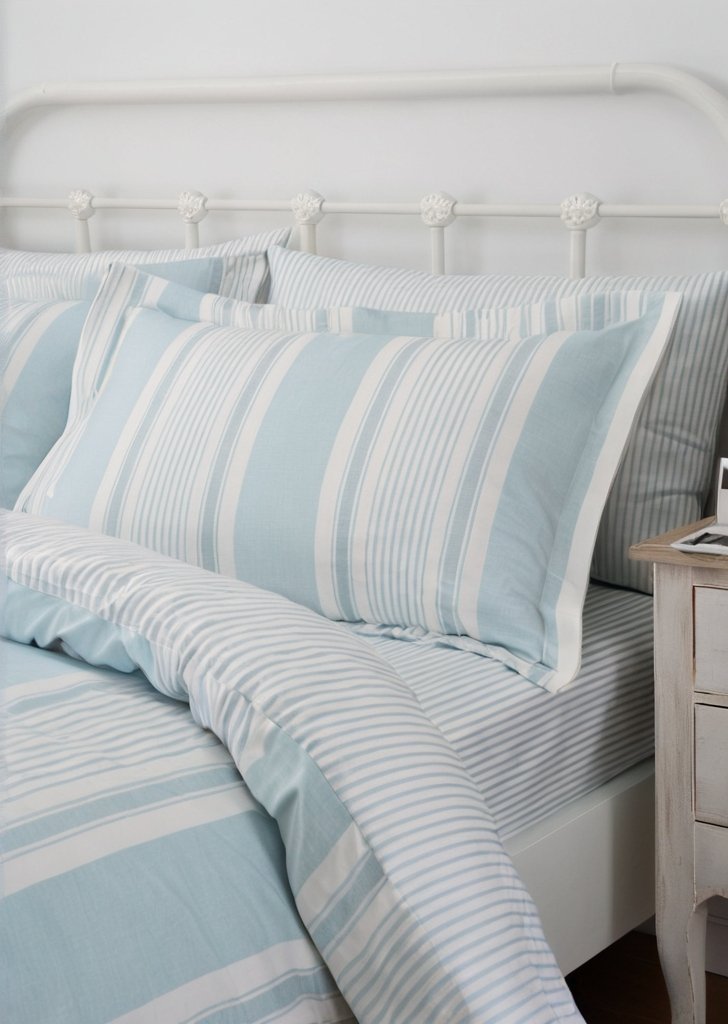 Zestaw dwustronnych niebieskich poszewek na kołdrą w dekoracyjne paski Finlay - obrazek 2