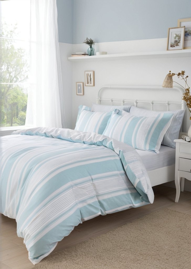 Zestaw dwustronnych niebieskich poszewek na kołdrą w dekoracyjne paski Finlay