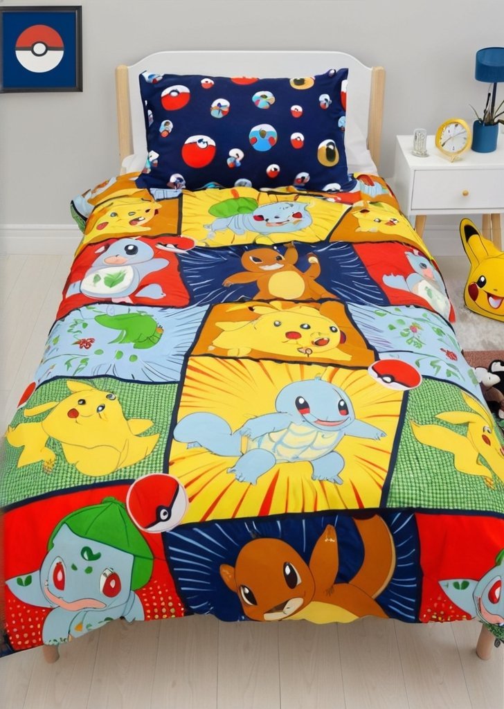 Zestaw poszewek na kołdrą ze szczotkowanej mikrofibry w kolorze niebieskim Pokemon