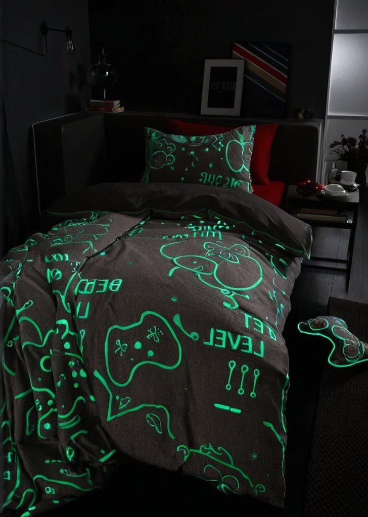 Zestaw poszewek na kołdrą z polaru Game Over Glow in the Black - obrazek 2