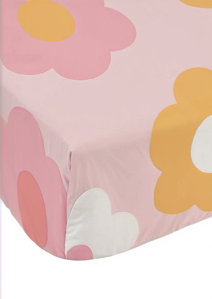 Retro Daisy Różowe żółte Prześcieradło - obrazek 3