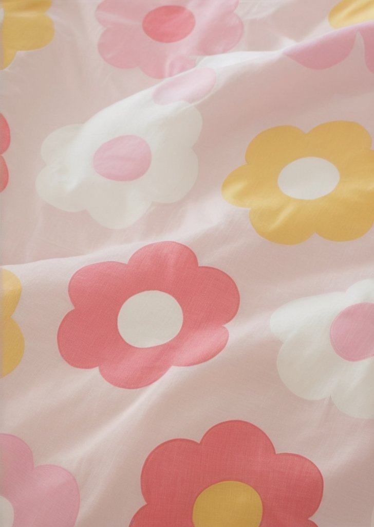 Retro Daisy Różowe żółte Prześcieradło - obrazek 2