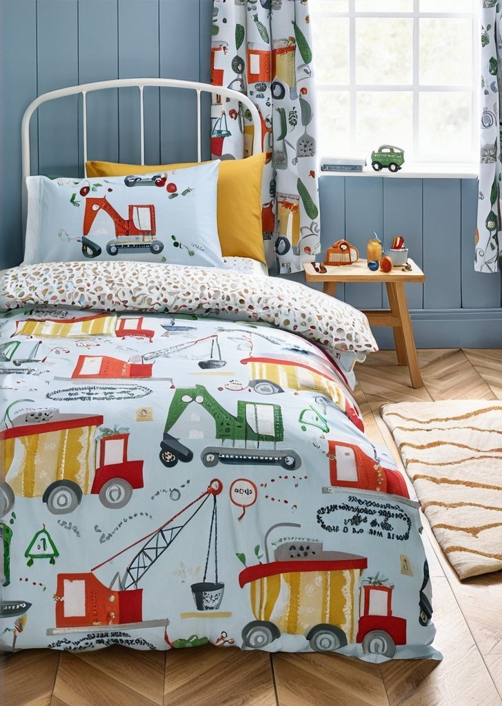 Zestaw dwustronnych poszewek na kołdrą Kids Digger Dreams w kolorze niebieskim
