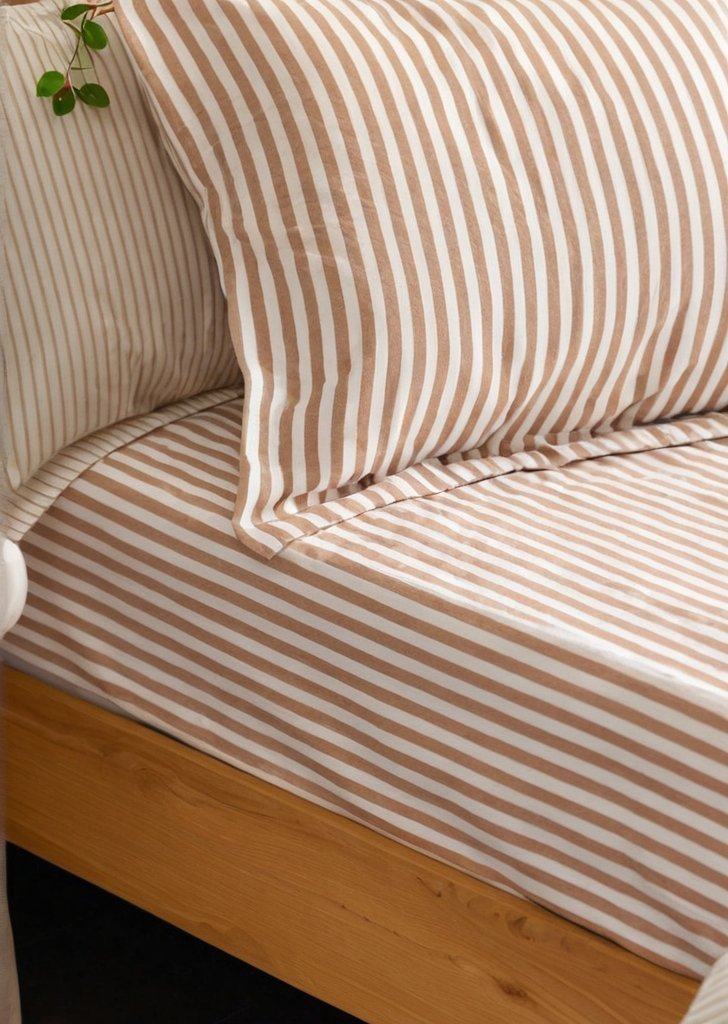 Prześcieradło z bawełny pekan w melanżowe paski