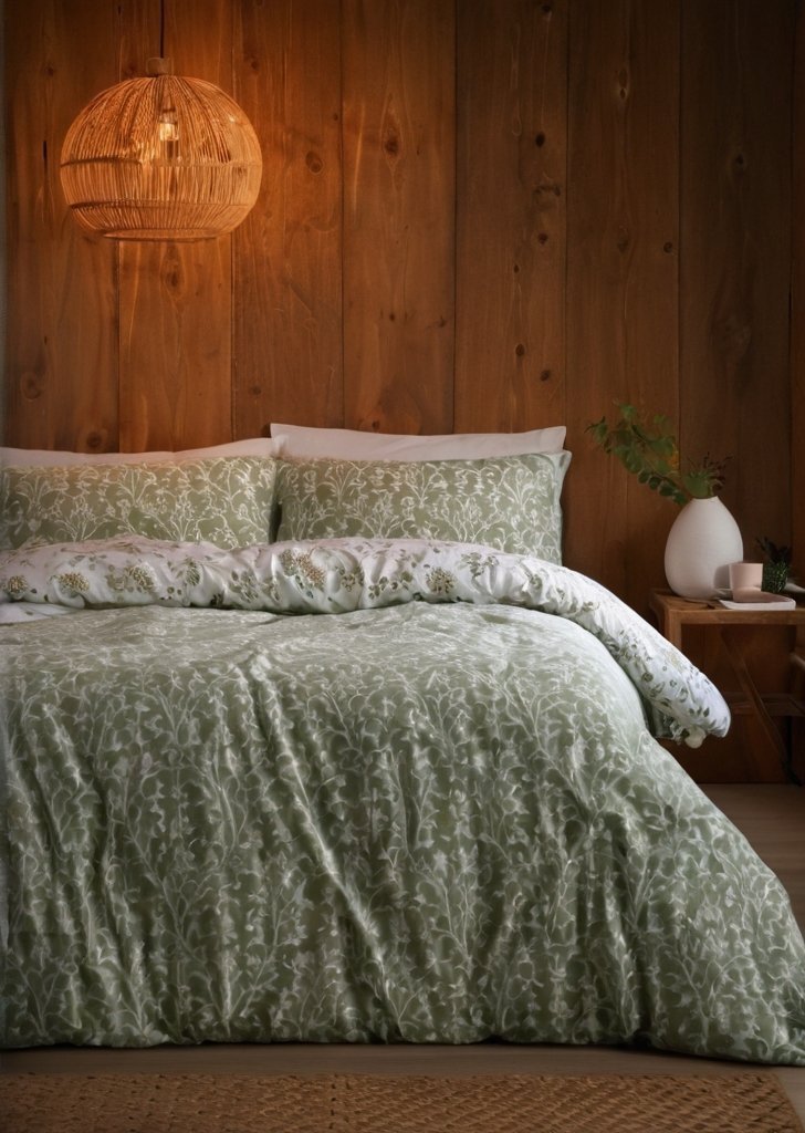 Zestaw zielonych poszewek na kołdrą z miąkkiego polaru Winter Foliage