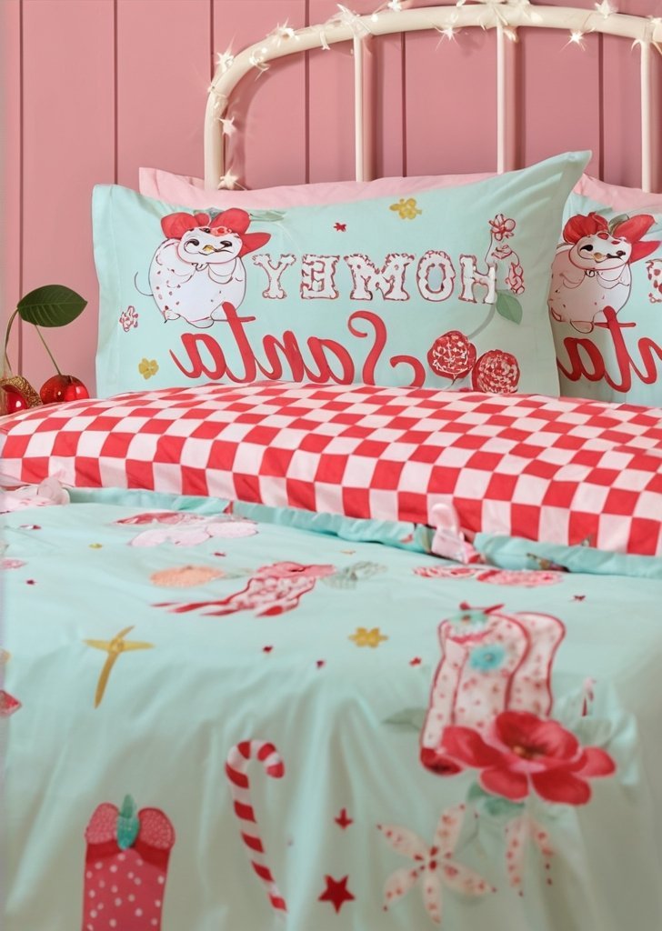 Zestaw dwustronnych poszewek na kołdrą w kolorze zielonym Święty Mikołaj. - obrazek 3