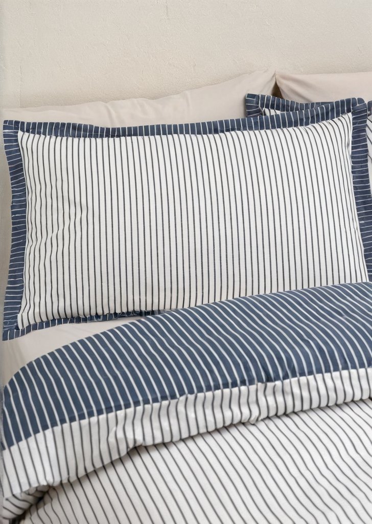 Zestaw dwustronnych poszewek na kołdrą Oxford w prążki, granatowy - obrazek 3