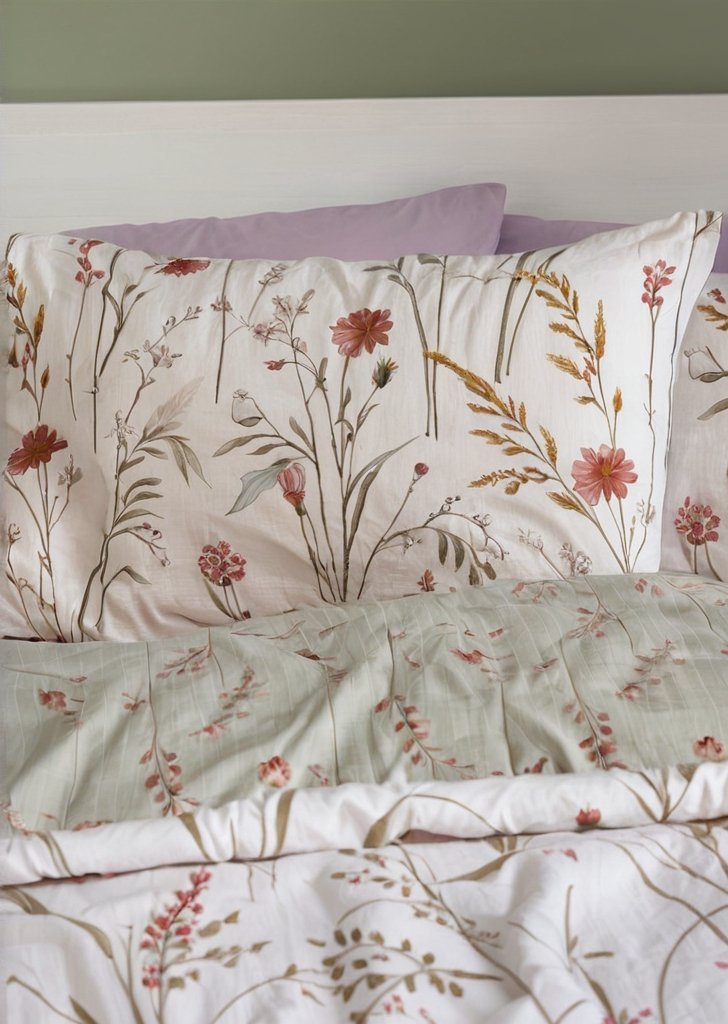 Zestaw dwustronnych poszewek na kołdrą z bawełny w kwiaty w kolorze szczotkowanego grasmeru, zielony - obrazek 3