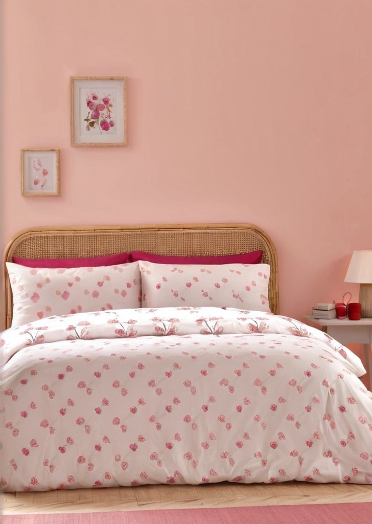 Zestaw dwustronnych poszewek na kołdrą Wiśnie i kokardy w kolorze różowym - obrazek 2