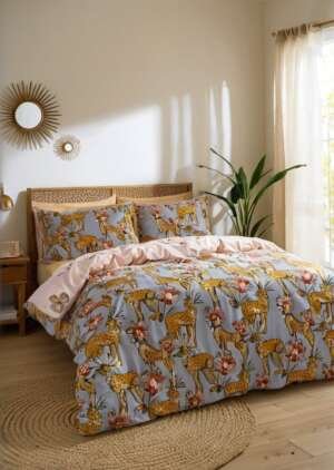 Dwustronna bawełniana poszewka na kołdrą They Nibs Untamed Cheetah w kolorze szarym