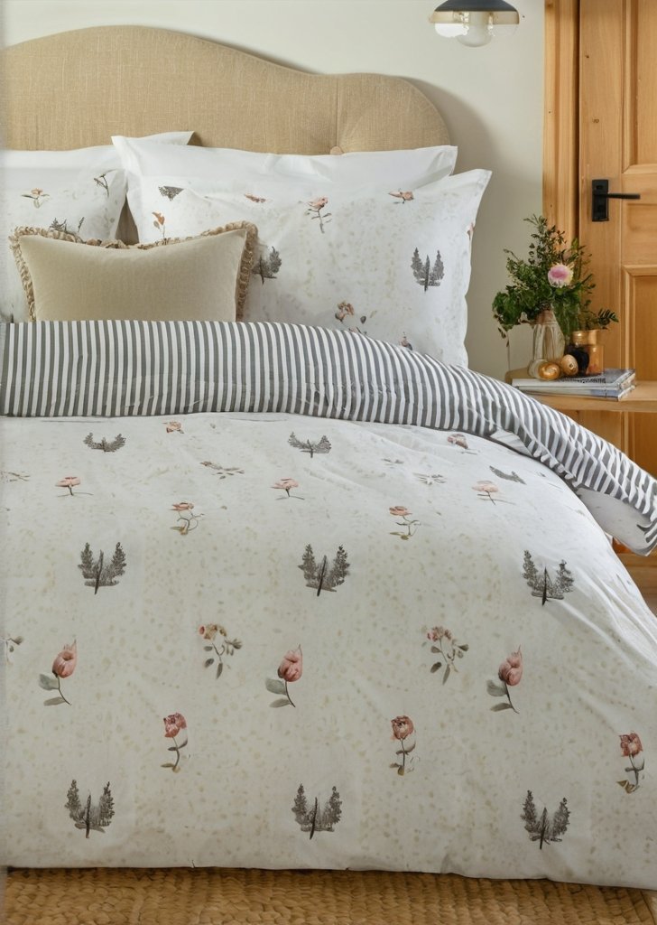 Zestaw pościeli Nature Robin's Return ze szczotkowanej bawełny w kolorze kremowo-sosnowym - obrazek 3