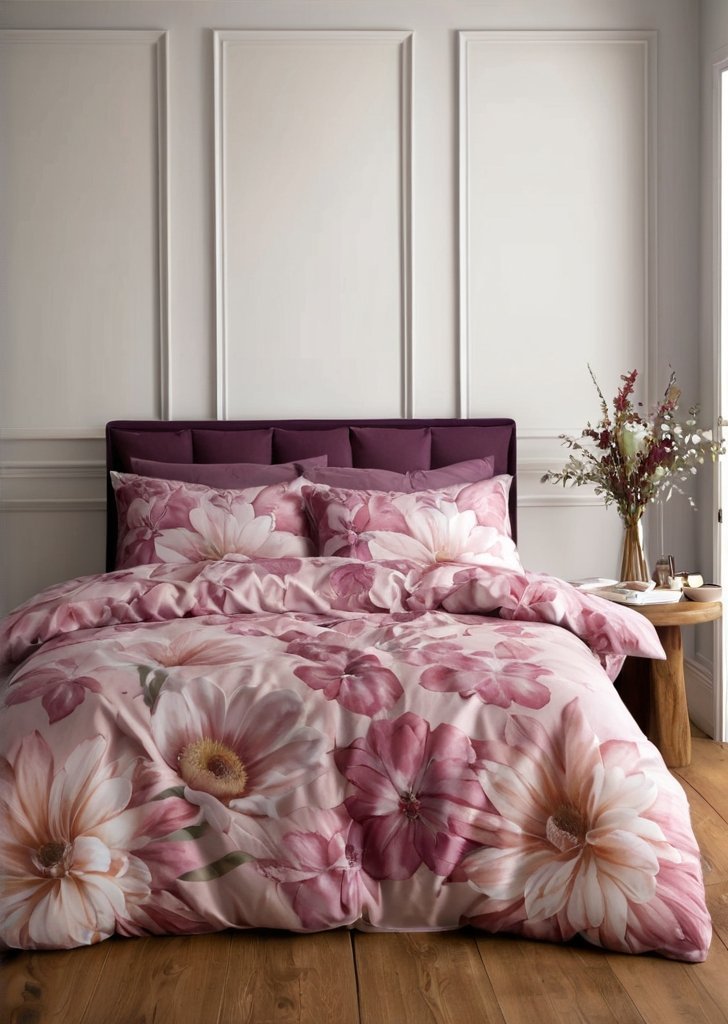 Zestaw poszewek na kołdrą w kwiaty, różowy