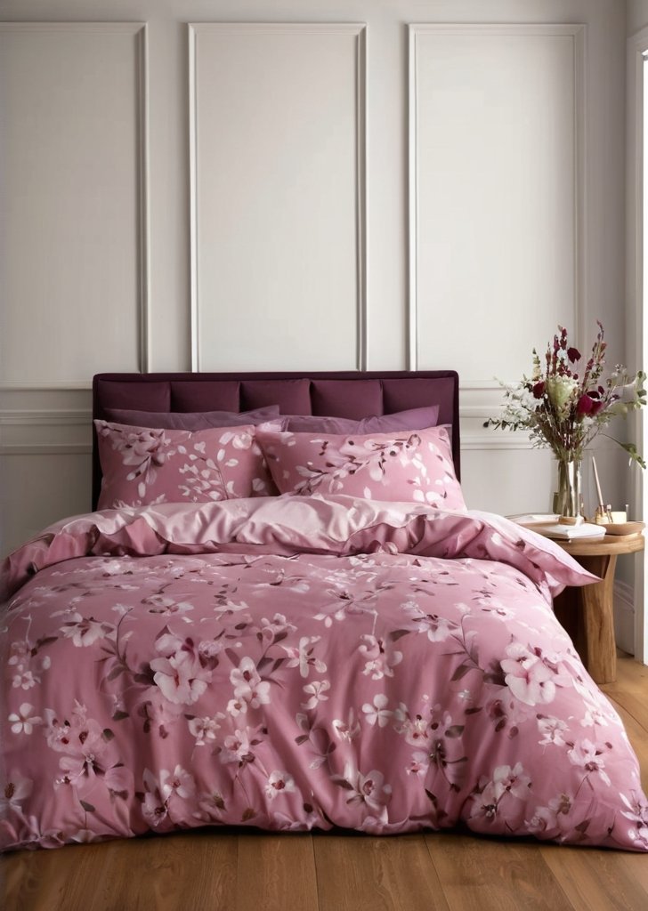 Zestaw poszewek na kołdrą w kwiaty, różowy - obrazek 2
